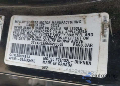 2004 Toyota Matrix Xr from USA, damaged, VIN 2T1KR32E94C290565